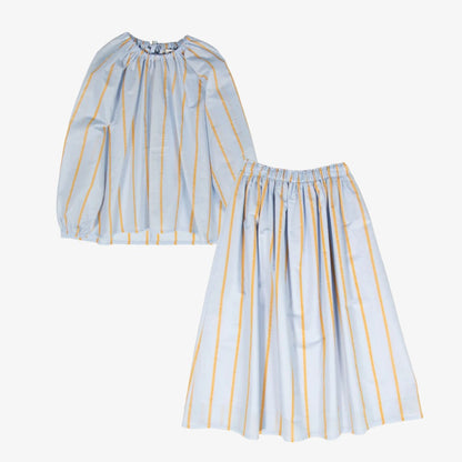 Striped Blouse And Skirt - Blue