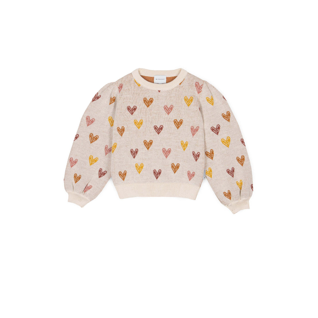 Mipounet Heart Wool Knit Sweater - Ecru/multi