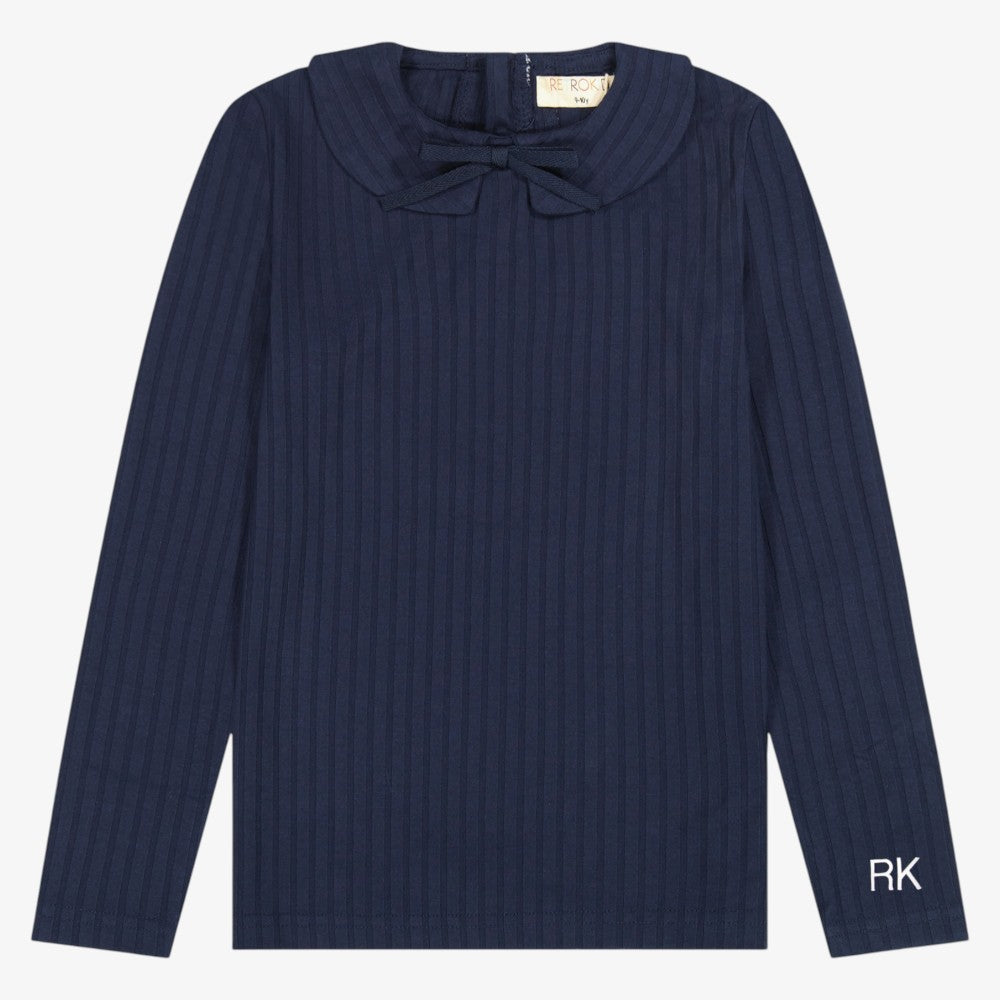 Mae Rib Collar T-Shirt - Navy