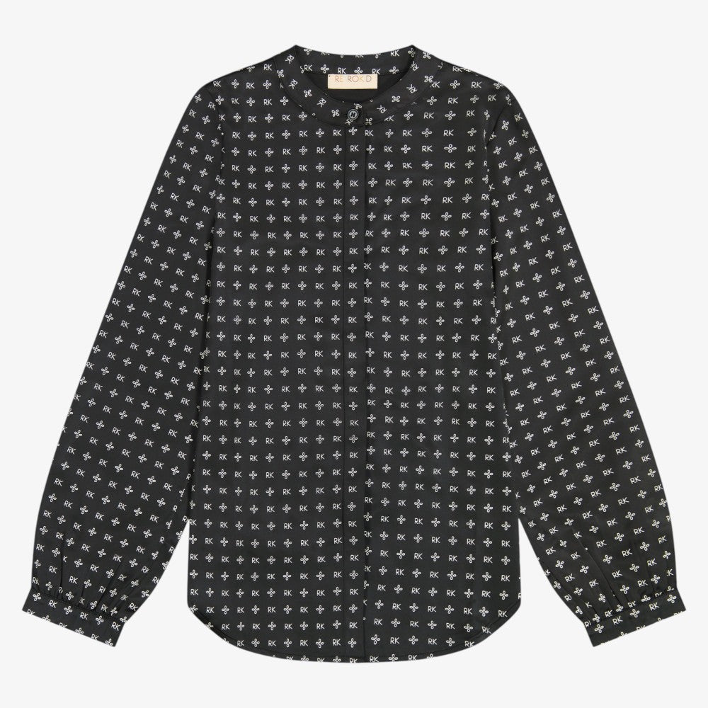 Mae Silky Print Shirt - Black &amp; Cream