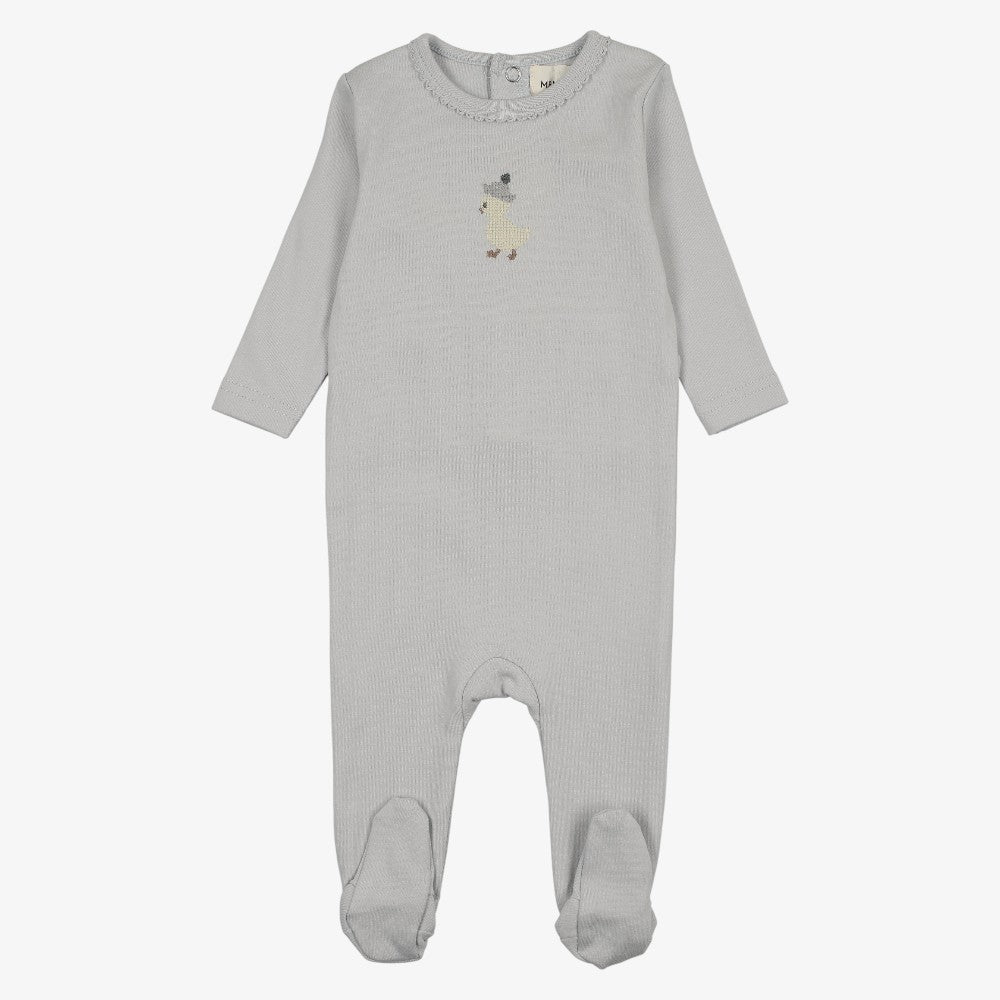 Embroidered Footie - Grey & Yellow