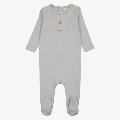 Embroidered Footie - Grey &amp; Yellow