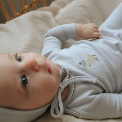 Embroidered Footie - Grey &amp; Yellow