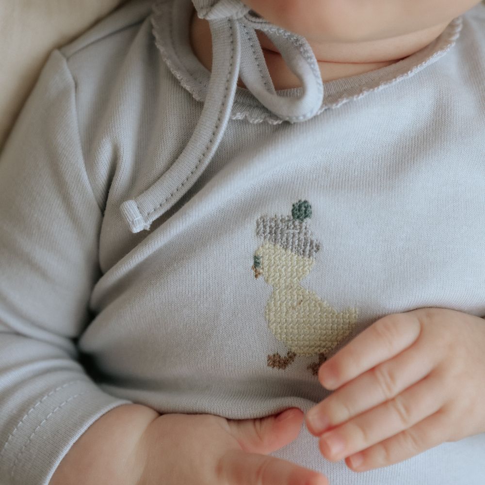 Embroidered Footie - Grey &amp; Yellow