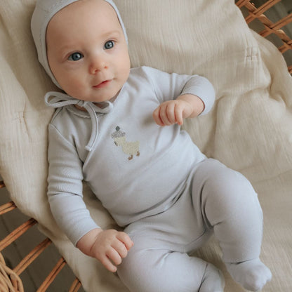 Embroidered Footie - Grey &amp; Yellow