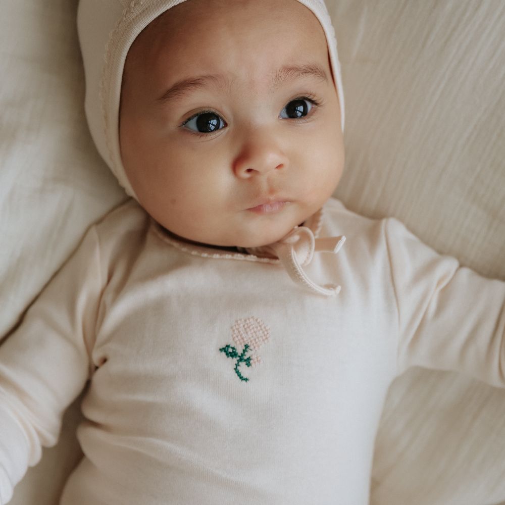 Embroidered Footie - Light Pink