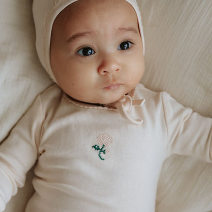 Embroidered Footie - Light Pink