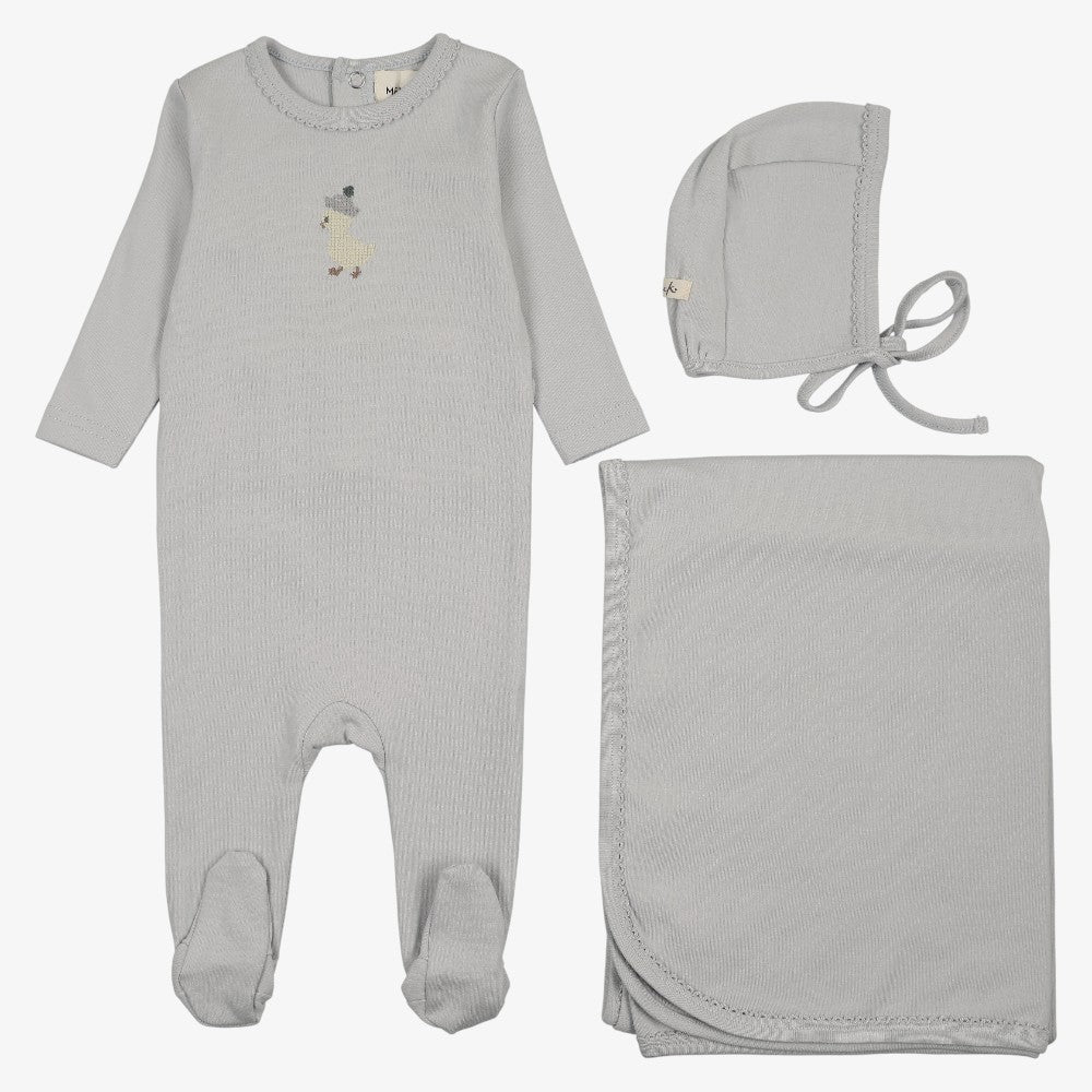 Embroidered Take Me Home Set - Grey &amp; Yellow