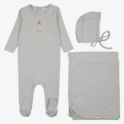 Embroidered Take Me Home Set - Grey &amp; Yellow