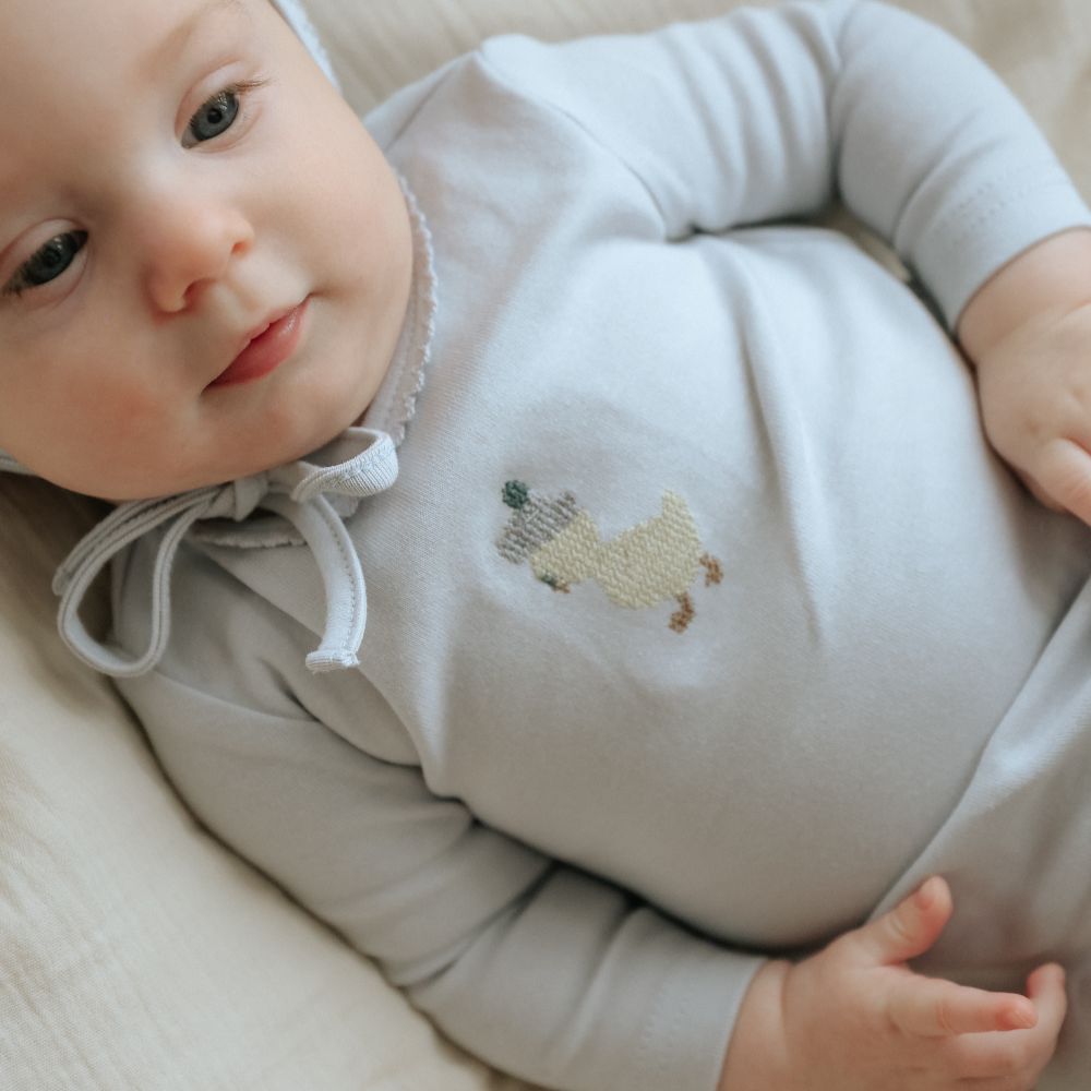 Embroidered Take Me Home Set - Grey &amp; Yellow