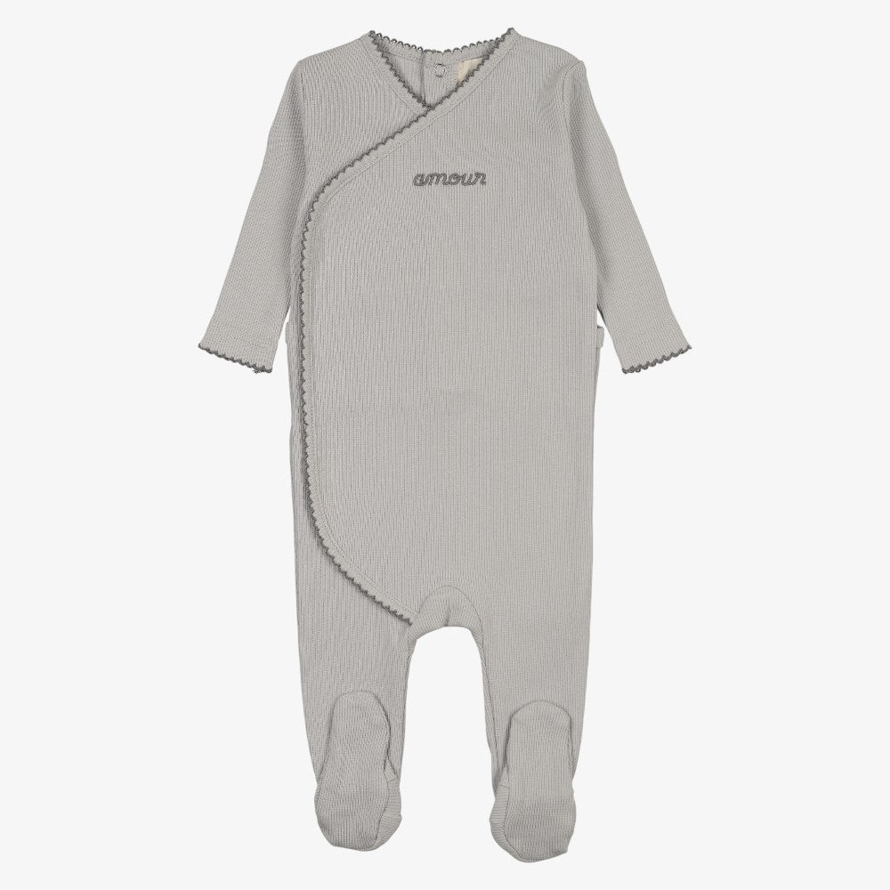 Amour Embroidered Footie - Grey &amp; Blue