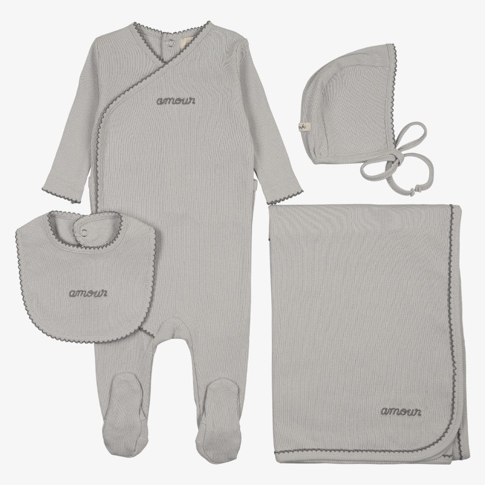 Amour Embroidered Take Me Home Set - Grey &amp; Blue