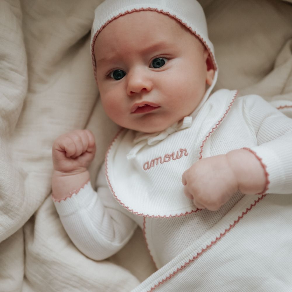 Amour Embroidered Take Me Home Set - White &amp; Mauve