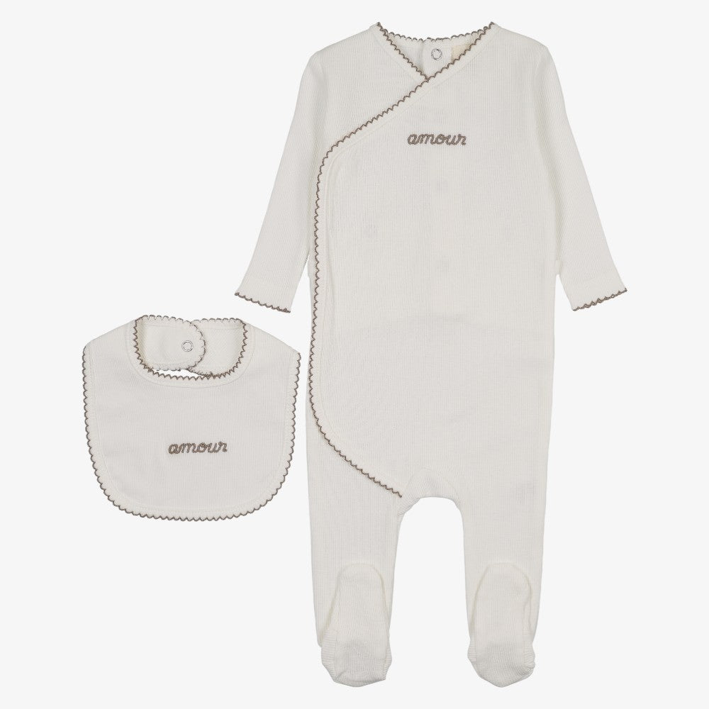 Amour Embroidered Take Me Home Set - White &amp; Taupe