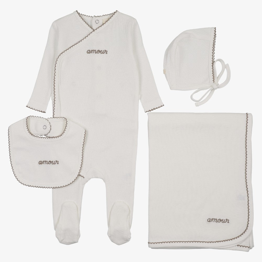 Amour Embroidered Take Me Home Set - White &amp; Taupe