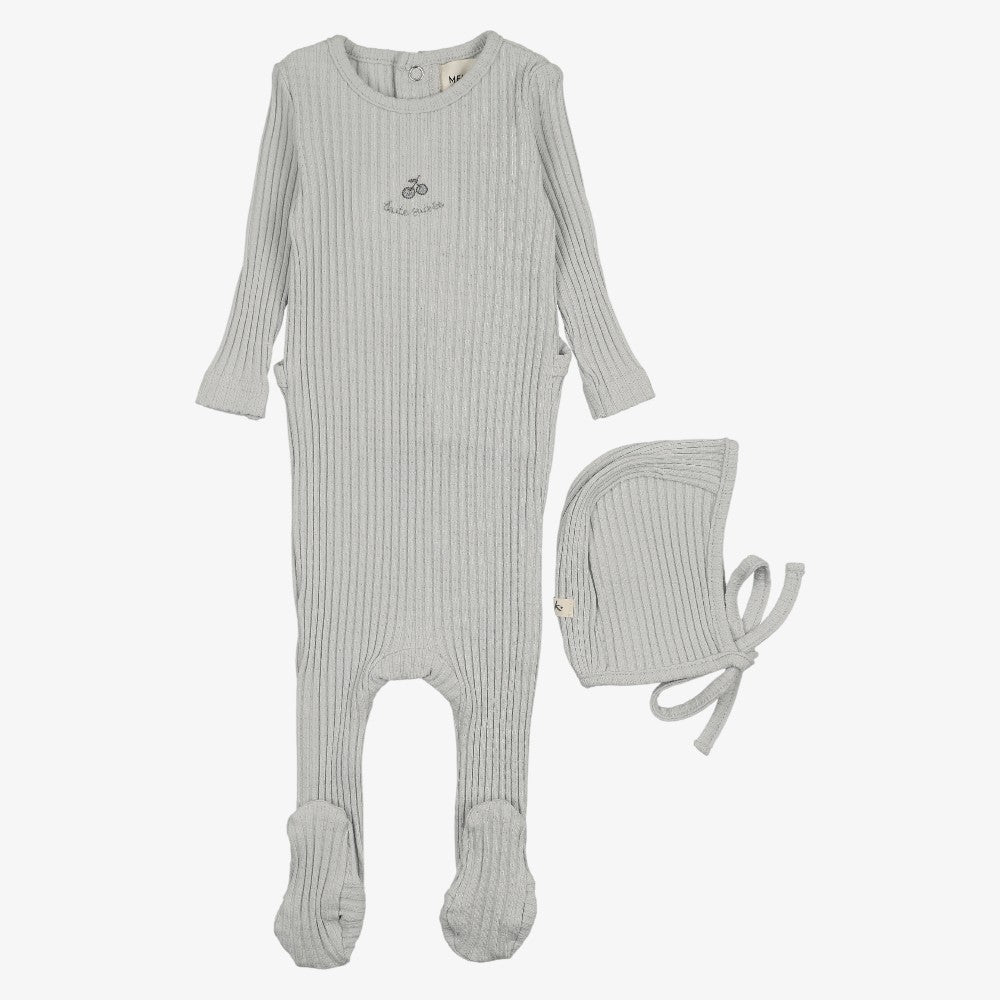 Embroidered Textured Footie And Bonnet - Gray Dawn &amp; Blue