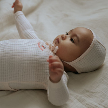 Embroidered Textured Footie And Bonnet - Pale Pink