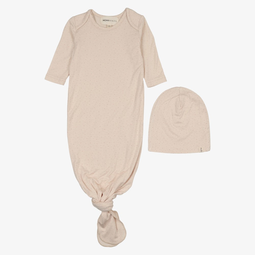 Polka Dot Gown And Beanie - Pink