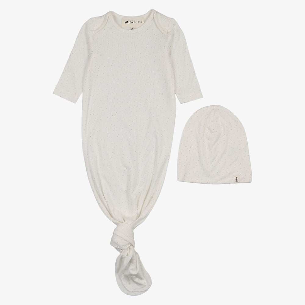 Polka Dot Gown And Beanie - White