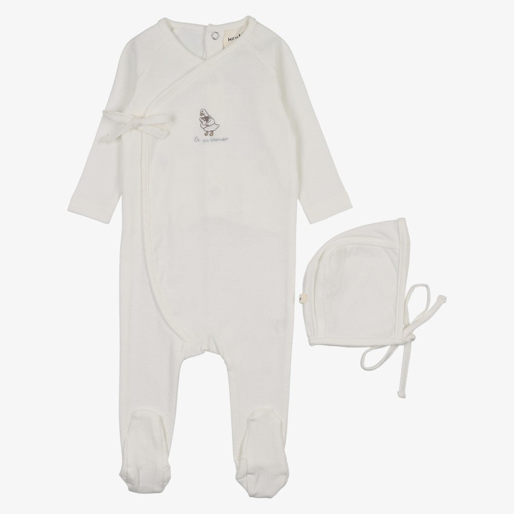 Duck Footie And Bonnet - White