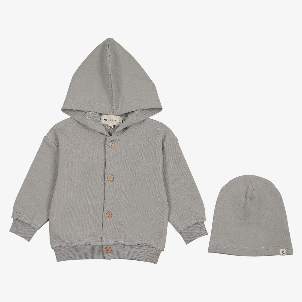 Hooded Cardigan And Beanie - Dove Blue