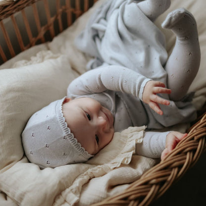 Pointelle Knit Footie And Bonnet - Gray Dawn