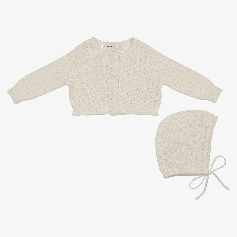 Pointelle Cardigan And Bonnet - Ivory