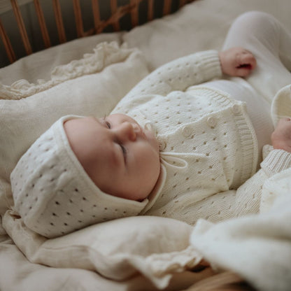 Pointelle Cardigan And Bonnet - Ivory