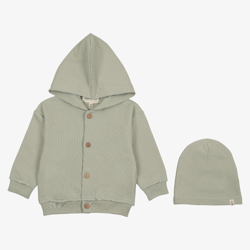 Hooded Cardigan And Beanie - Mint