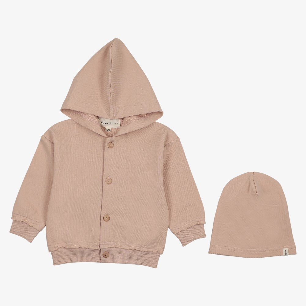 Hooded Cardigan And Beanie - Pale Pink