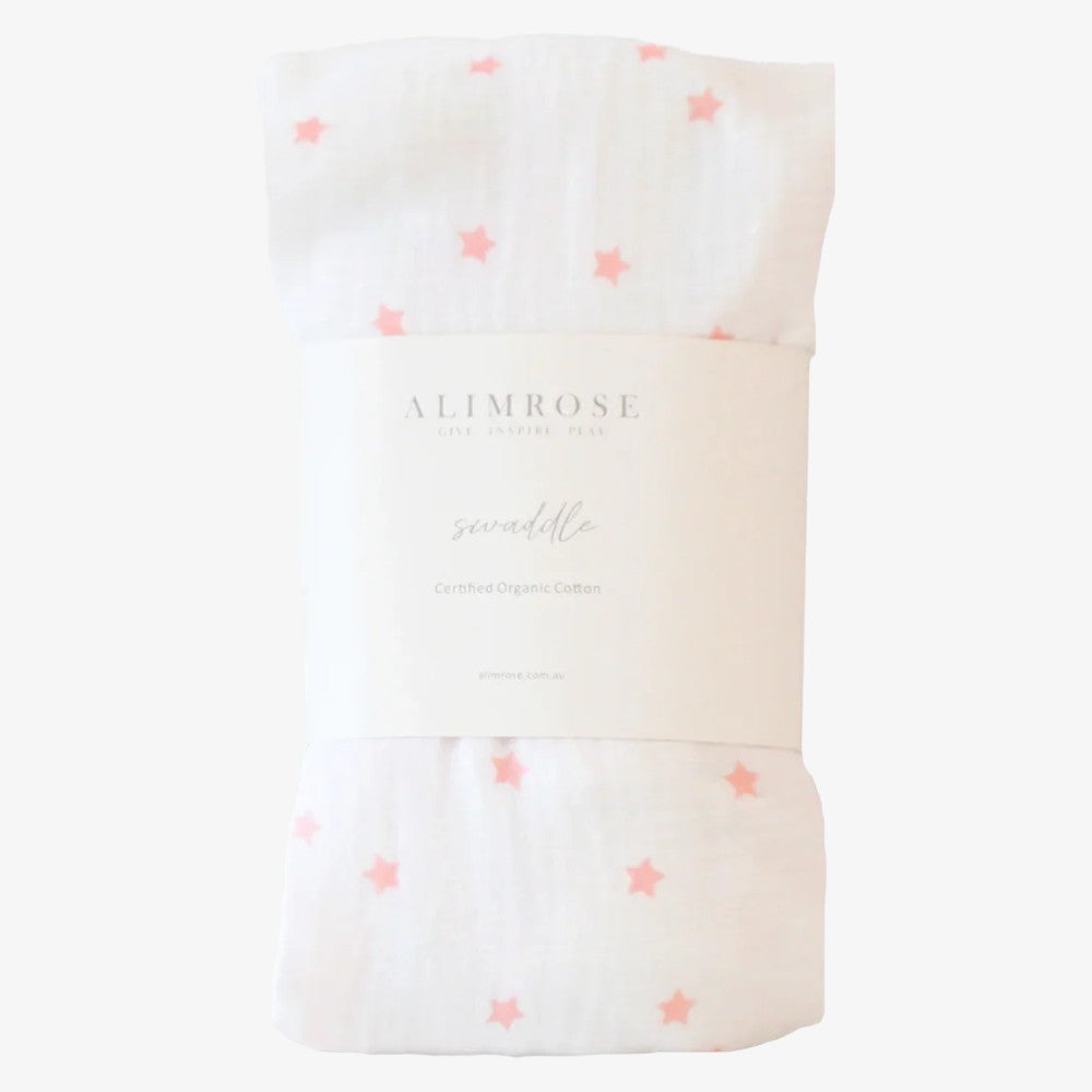 Muslin Swaddle - Pink Stars