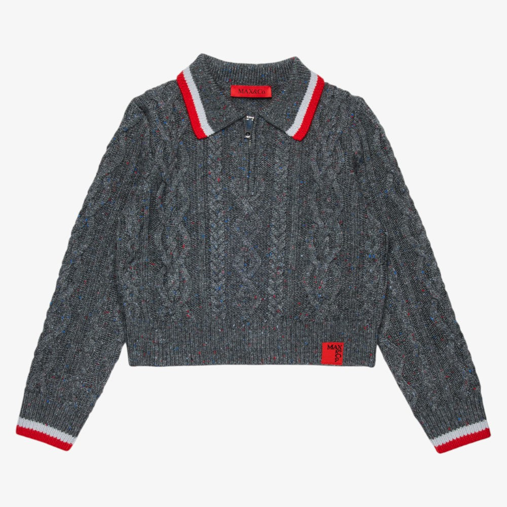 Cable Knit Polo - Grey