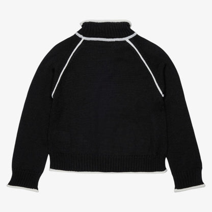 Contrast Stitching Turtleneck - Black