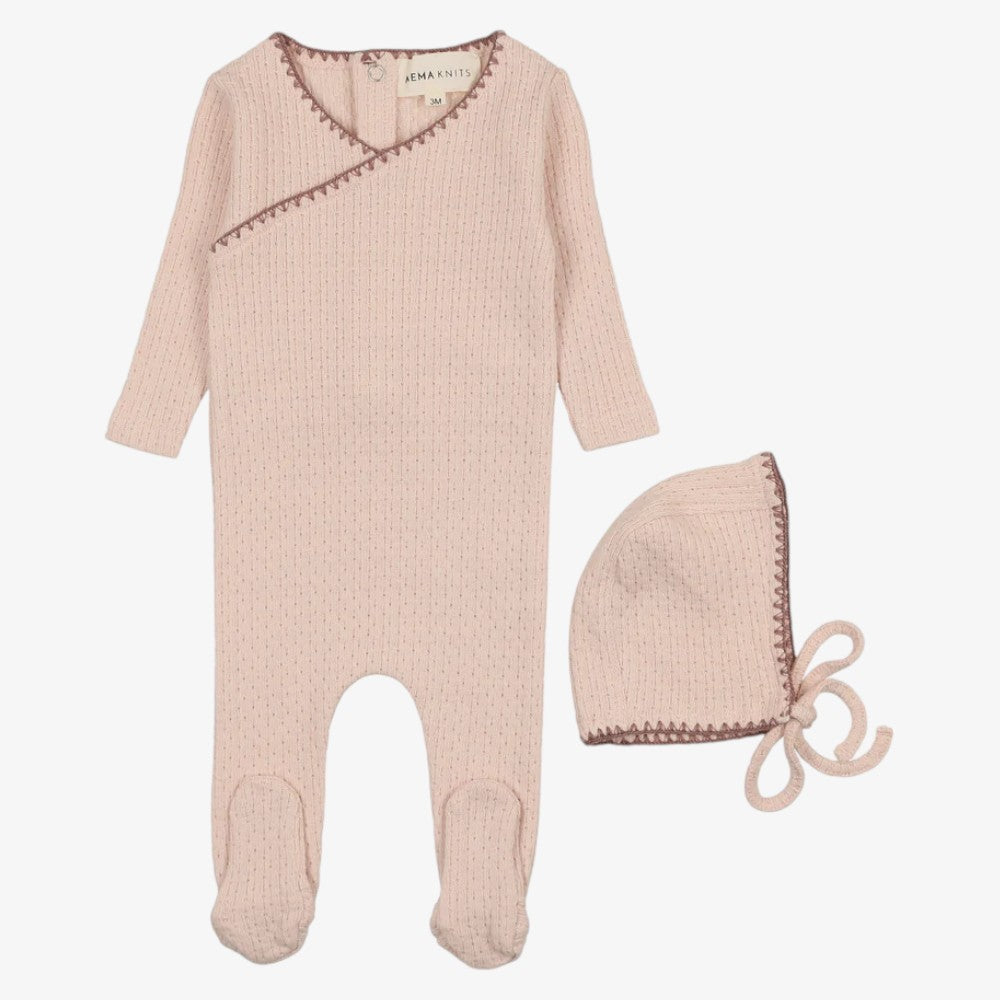 Mema Knits Old Rose Textured Knit 3 PC Set Mema Knits Old Rose Textured Knit 3 PC Set