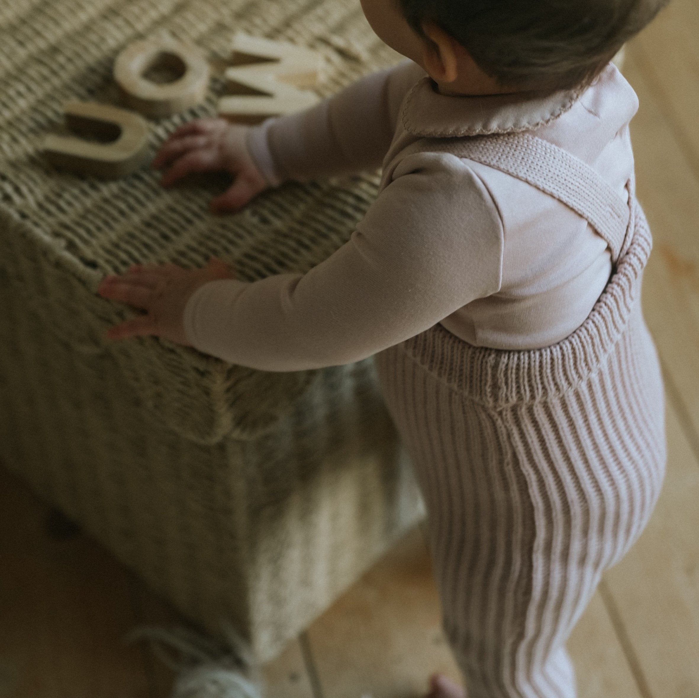 Knit Overall And Onesie - Dusty Pink