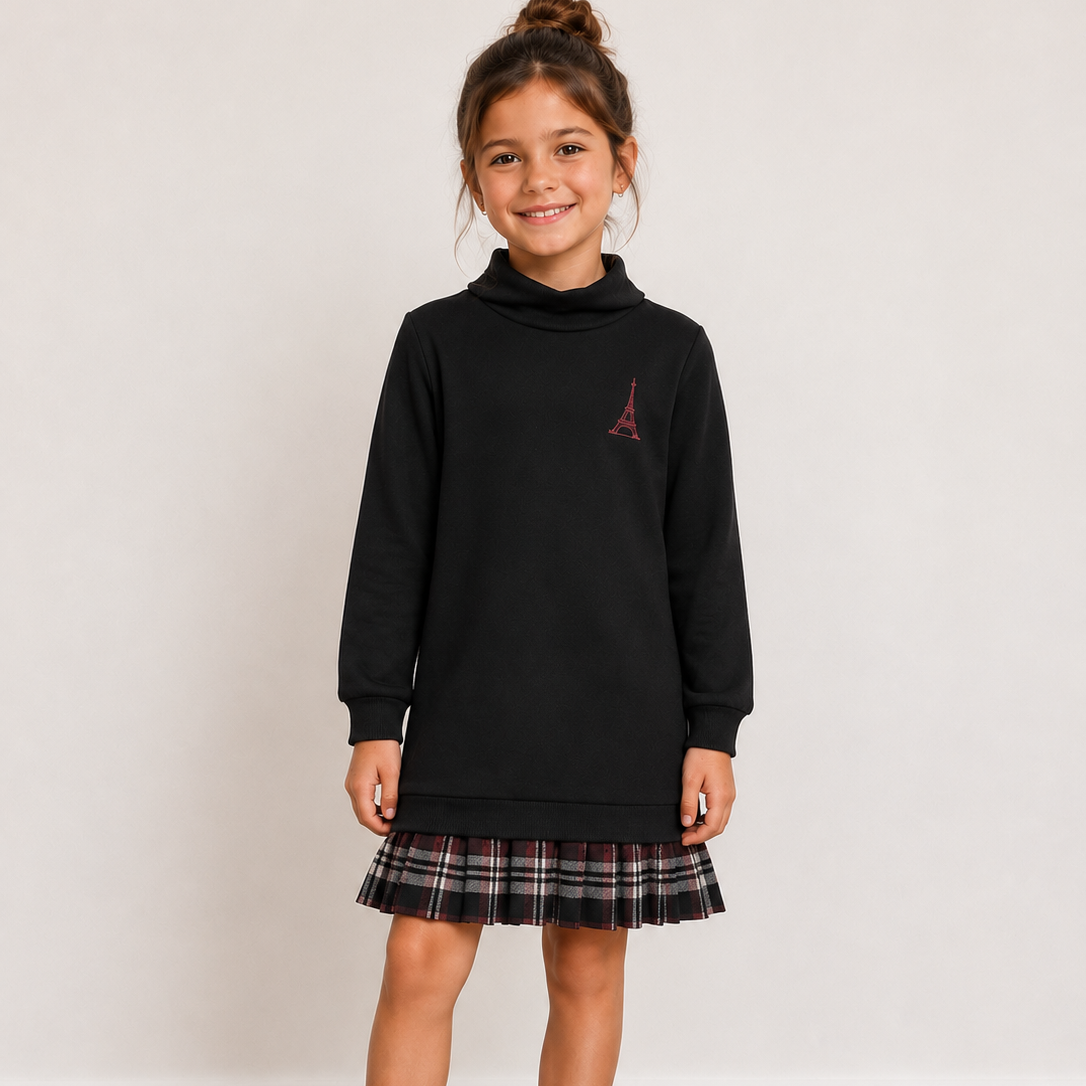 Sweatshirt Pleated Dress - Plaid