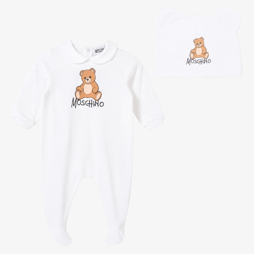 Bear Footie And Hat - White
