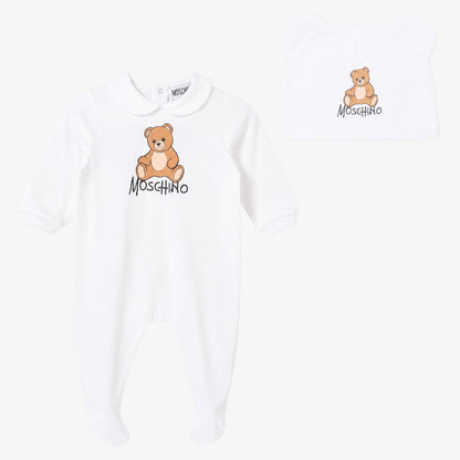Bear Footie And Hat - White