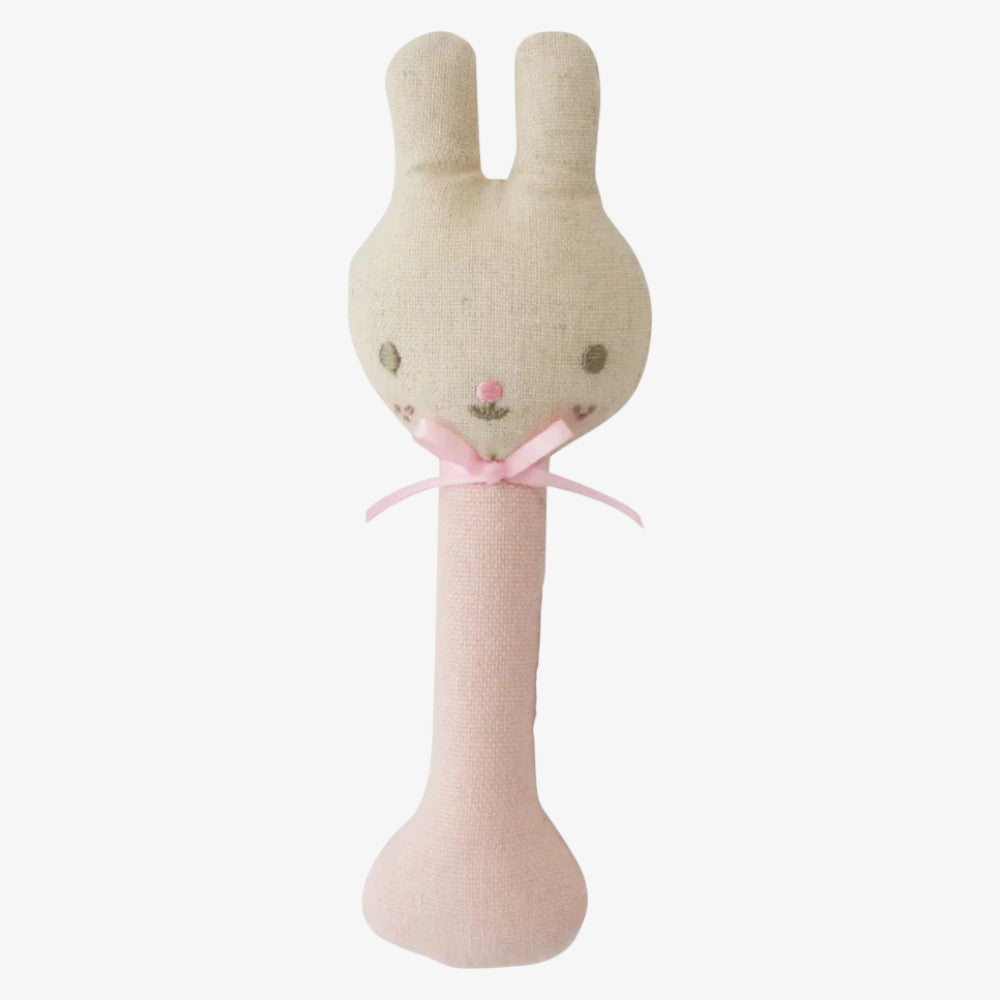 Linen Bunny Stick Rattle - Pink