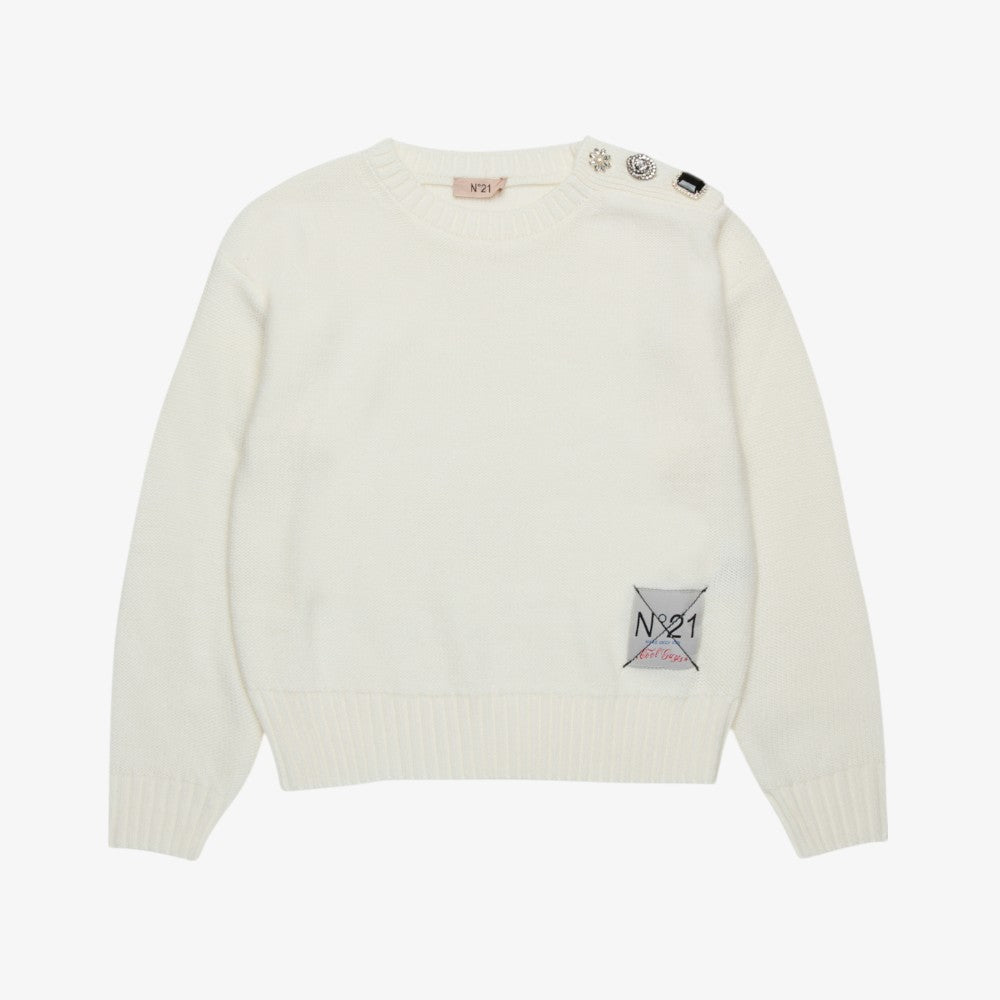 Side Button Knit Sweater - Cream