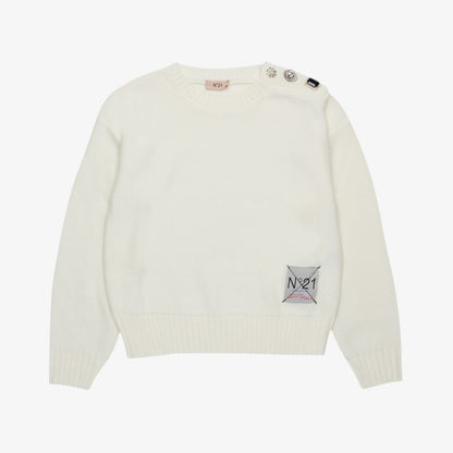 Side Button Knit Sweater - Cream