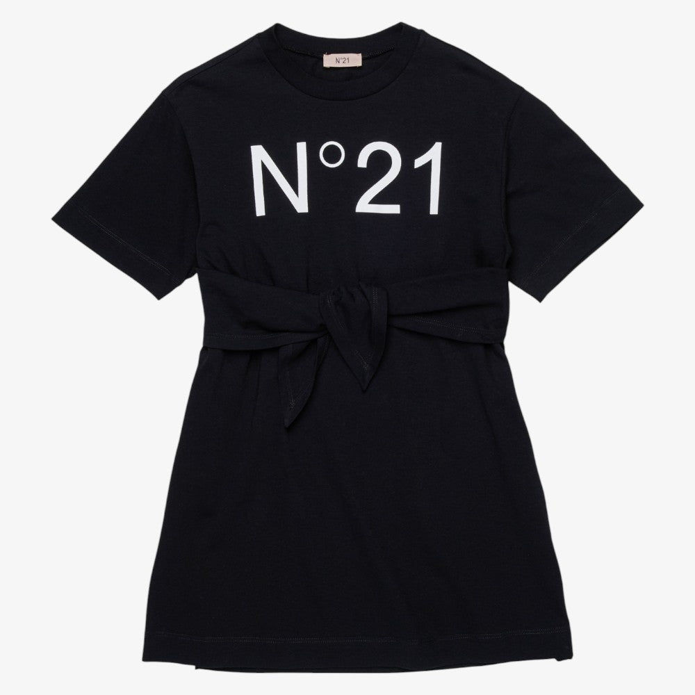 Logo T-Shirt Dress With Tie - Black