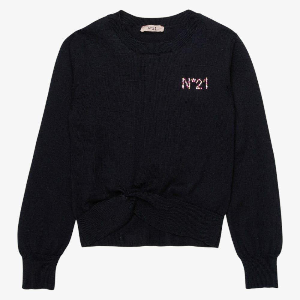 Twisted Hem Knit Sweatshirt - Black