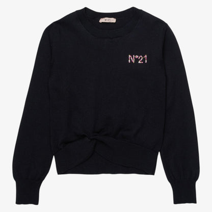 Twisted Hem Knit Sweatshirt - Black