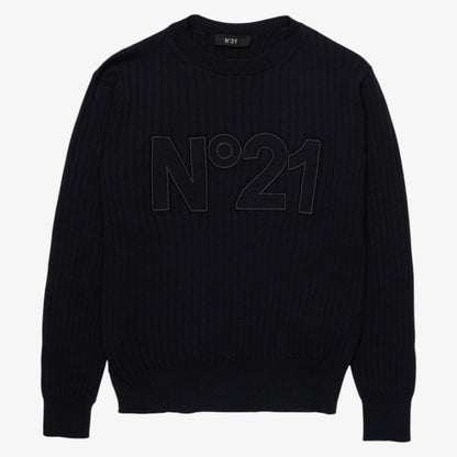 Rib Knit Logo Sweater - Black