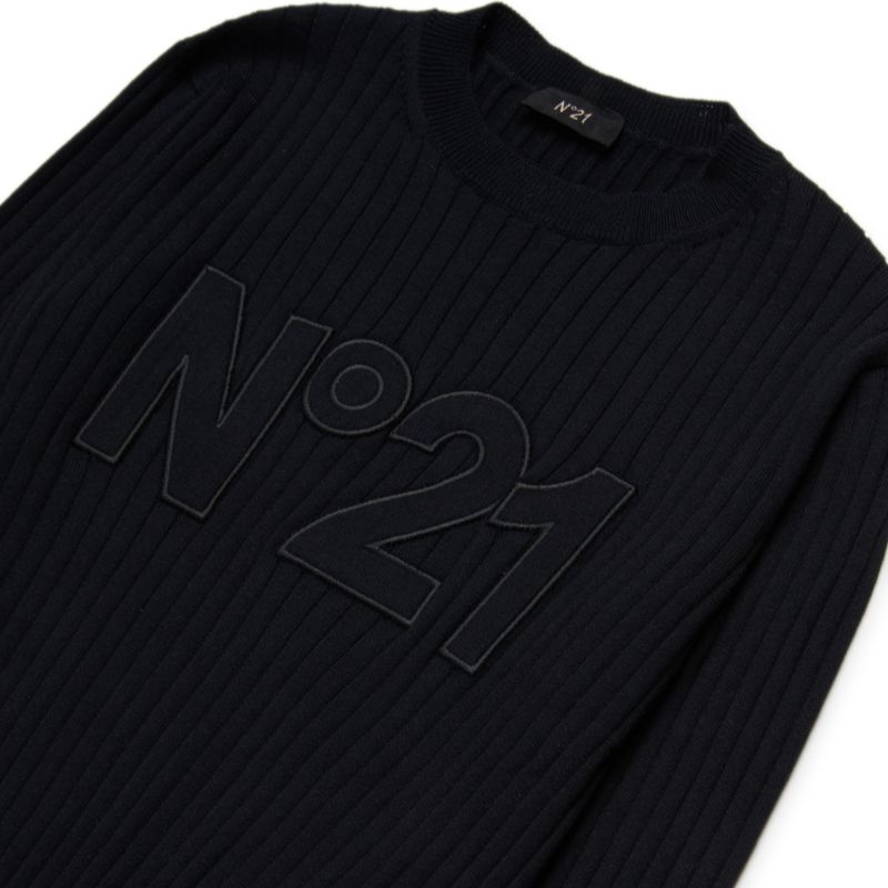 Rib Knit Logo Sweater - Black–n210cg-black – blubellebaby