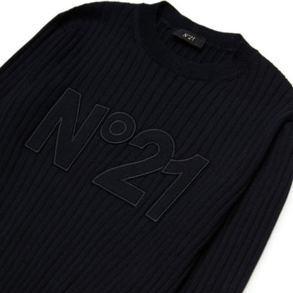 Rib Knit Logo Sweater - Black