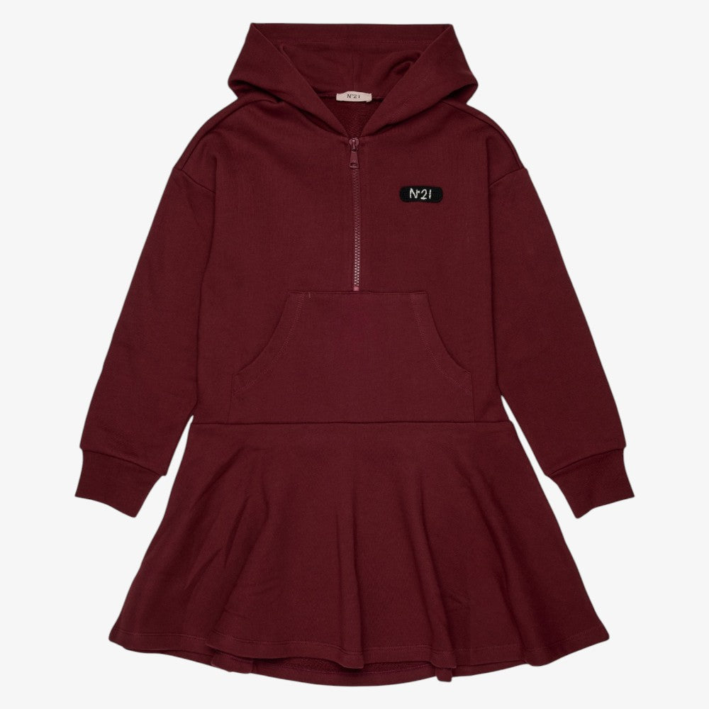 Hooded Half Zip Sweat Dress - Maroon