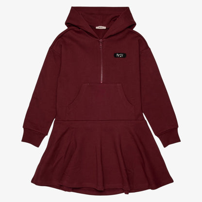 Hooded Half Zip Sweat Dress - Maroon