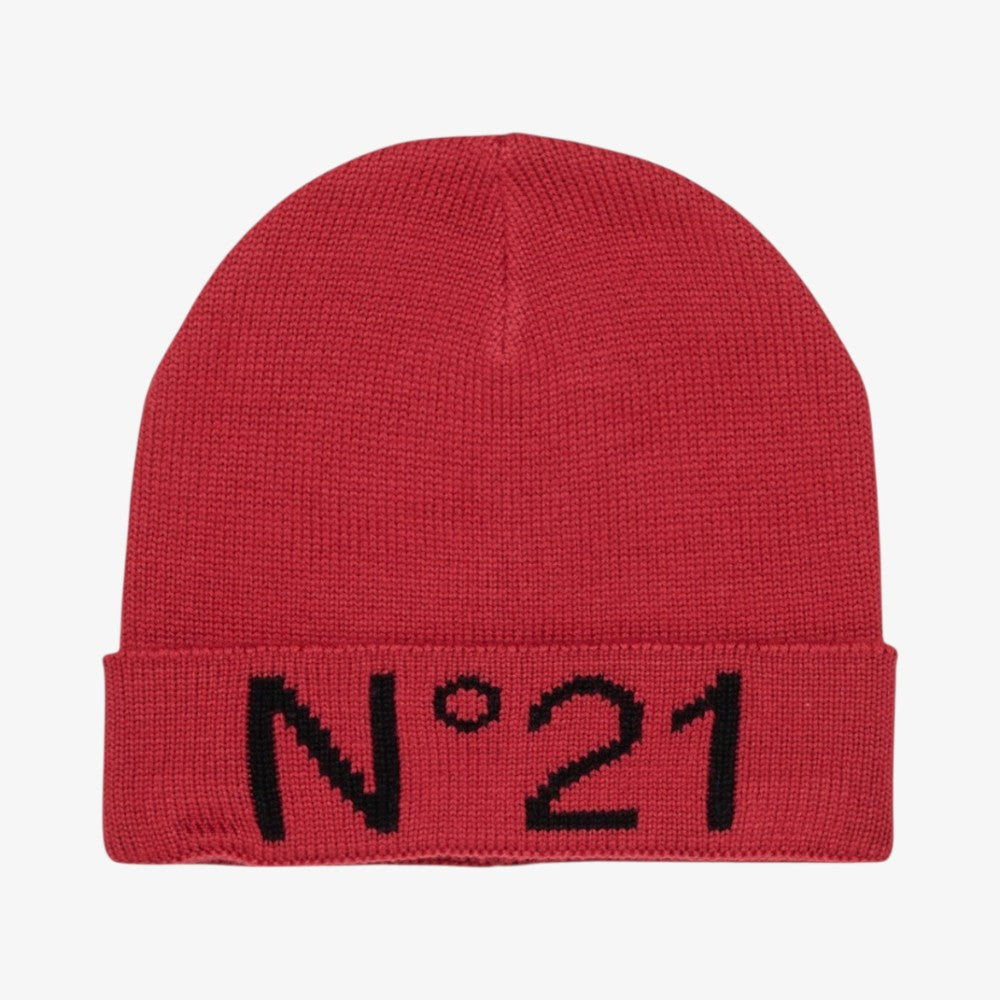 Knit Logo Beanie - Coral Red